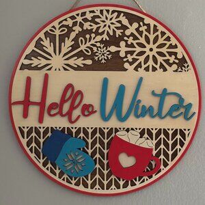 ❄️ Hello Winter Wooden Sign – Cozy Handmade Seasonal Door Décor